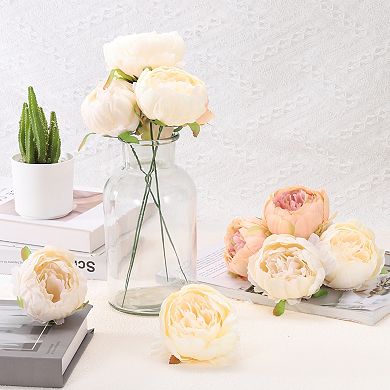 25 Pcs Peonies Artificial Flowers, Fake Artificial Silk Flowers Heads with Faux Stems