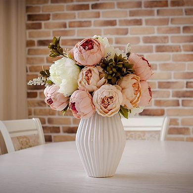 25 Pcs Peonies Artificial Flowers, Fake Artificial Silk Flowers Heads with Faux Stems