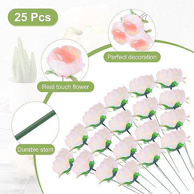 25 Pcs Peonies Artificial Flowers, Fake Artificial Silk Flowers Heads with Faux Stems