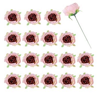 25 pc Peonies Artificial Flowers, Fake Artificial Silk Flowers Heads with Faux Stems