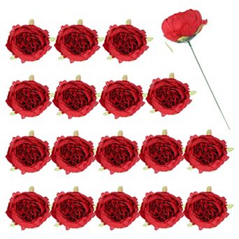 25 pc Peonies Artificial Flowers, Fake Artificial Silk Flowers Heads with Faux Stems