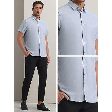 Men's Solid Dress Shirts Short Sleeve Cotton Regular Fit Button Down Formal Business Oxford Shirt