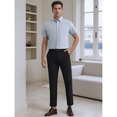 Men's Solid Dress Shirts Short Sleeve Cotton Regular Fit Button Down Formal Business Oxford Shirt