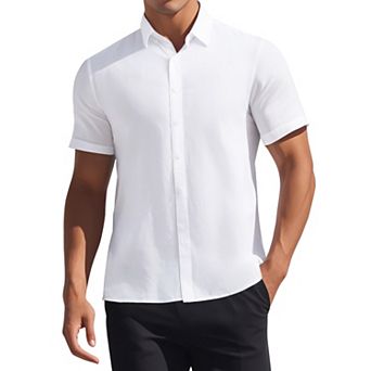 Men's Solid Dress Shirts Short Sleeve Cotton Regular Fit Button Down Formal Business Oxford Shirt