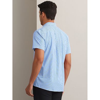 Plaid Dress Shirts for Men's Cotton Short Sleeve Formal Button Down Regular Fit Gingham Shirt