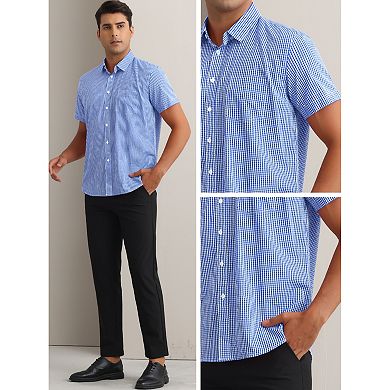Plaid Dress Shirts for Men's Cotton Short Sleeve Formal Button Down Regular Fit Gingham Shirt