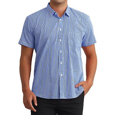 Plaid Dress Shirts for Men's Cotton Short Sleeve Formal Button Down Regular Fit Gingham Shirt