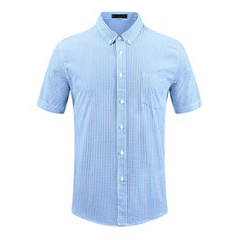Plaid Dress Shirts for Men's Cotton Short Sleeve Formal Button Down Regular Fit Gingham Shirt
