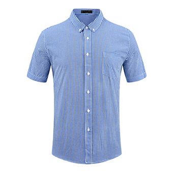 Plaid Dress Shirts for Men's Cotton Short Sleeve Formal Button Down Regular Fit Gingham Shirt