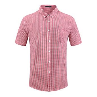 Plaid Dress Shirts for Men's Cotton Short Sleeve Formal Button Down Regular Fit Gingham Shirt