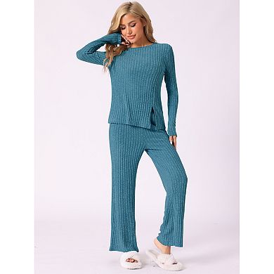 Women's Pajamas Set Crewneck Long Sleeve Sleepwear Soft Pajamas Sets 2 Piece Loungewear with Pocket