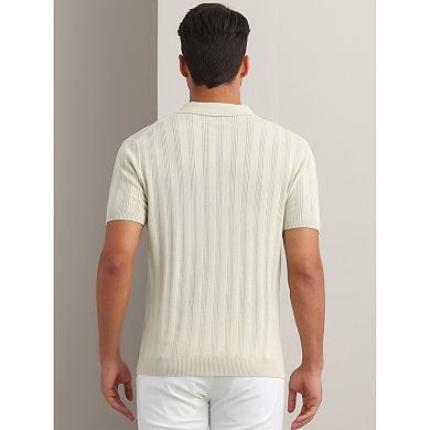 Men's Short Sleeve Button Regular Fit Knit Texture Polo Shirt