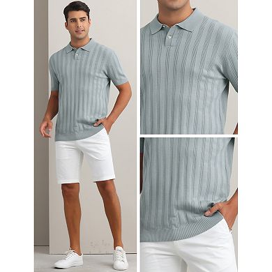 Men's Short Sleeve Button Regular Fit Knit Texture Polo Shirt