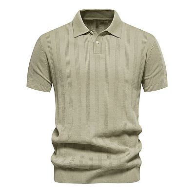 Men's Short Sleeve Button Regular Fit Knit Texture Polo Shirt
