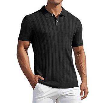 Men's Short Sleeve Button Regular Fit Knit Texture Polo Shirt