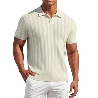 Men's Short Sleeve Button Regular Fit Knit Texture Polo Shirt