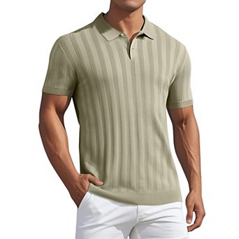 Men's Short Sleeve Button Regular Fit Knit Texture Polo Shirt