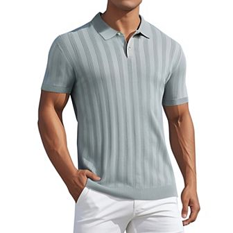 Men's Short Sleeve Button Regular Fit Knit Texture Polo Shirt