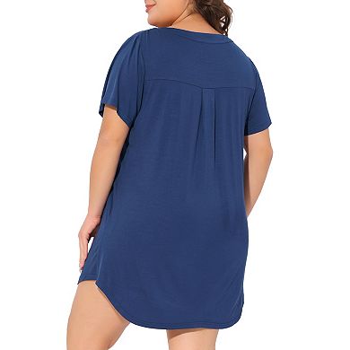 Plus Size Women's Short Sleeve Sleepshirt Soft Pajamas Dress V Neck Button Down Nightgown