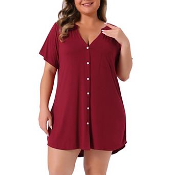 Plus Size Women's Short Sleeve Sleepshirt Soft Pajamas Dress V Neck Button Down Nightgown