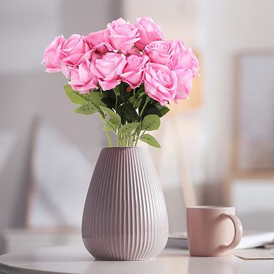 12 Pcs Roses Artificial Flowers, Velvet Rose Real Touch Fake Roses with Stems for Wedding