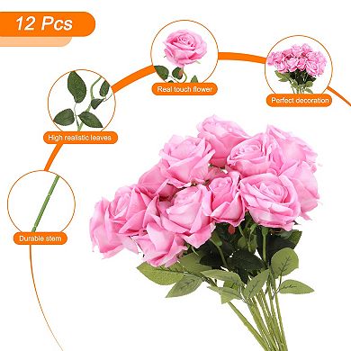 12 Pcs Roses Artificial Flowers, Velvet Rose Real Touch Fake Roses with Stems for Wedding