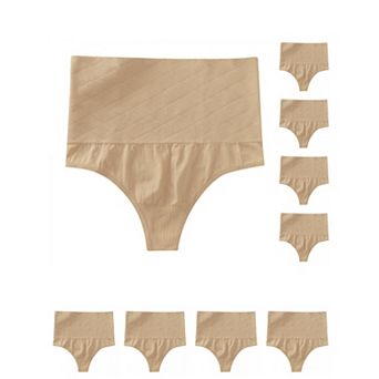 9 Packs Women's Tummy Control Thong Panties Shapewear Slimmer High Waist Non-Marking Briefs