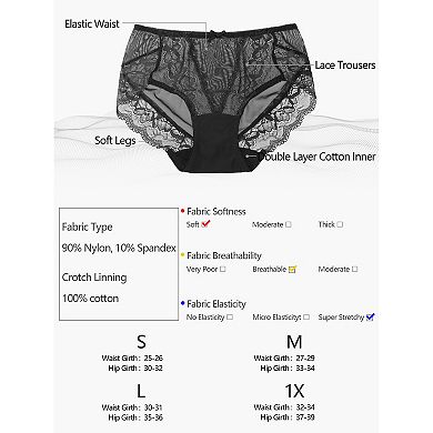 9pcs Women's Sheer Lace Trim High-rise Solid Brief Stretchy Panties