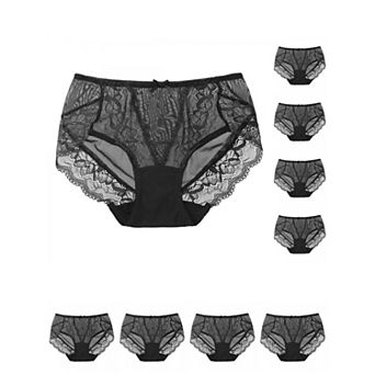 9 pc Women's Sheer Lace Trim High-rise Solid Brief Stretchy Panties