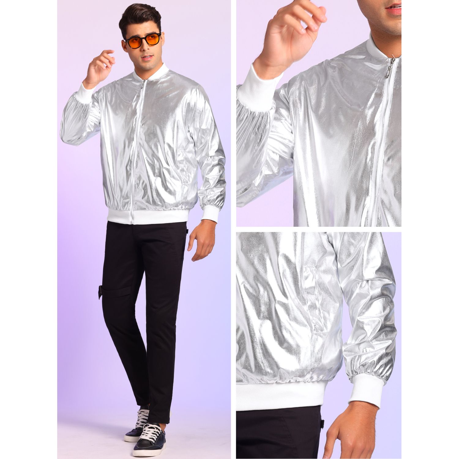thumbnail image 2 of Women's Floral Baseball Jacket - Long Sleeve Zip Up Bomber With Stand Collar & Pockets 2 of 9