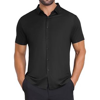 Men's Button Down Point Collar Short Sleeve Solid Color Business Dress Shirts