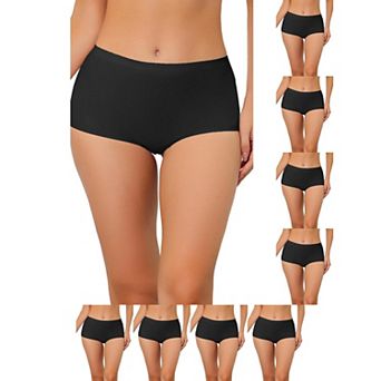 9 Packs Women's Boy-Shorts Underwear Unlined Invisible Mid Waist Stretch Solid Panties