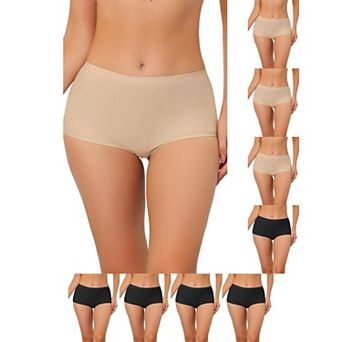 9 Packs Women's Boy-Shorts Underwear Unlined Invisible Mid Waist Stretch Solid Panties
