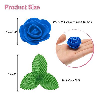 250pcs Foam Rose Heads 1.4" Artificial Bulk Stemless Foam Fake Flower with 10pcs Leaves