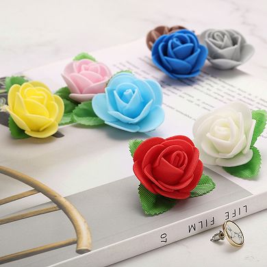 250pcs Foam Rose Heads 1.4" Artificial Bulk Stemless Foam Fake Flower with 10pcs Leaves