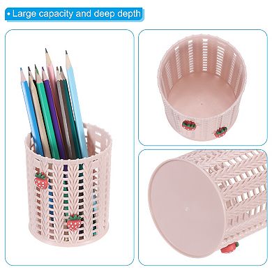 Pencil Holder, Plastic Pen Holder Cute Pencil Holders Strawberry Mesh