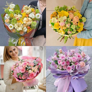 Flower Wrapping Mesh Paper, 15ft Floral Bouquet Craft Packaging Hollow Net Yarn with Ribbon