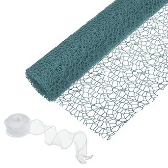 Flower Wrapping Mesh Paper, 15ft Floral Bouquet Craft Packaging Hollow Net Yarn with Ribbon