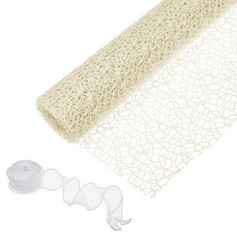 Flower Wrapping Mesh Paper, 15ft Floral Bouquet Craft Packaging Hollow Net Yarn with Ribbon