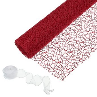 Flower Wrapping Mesh Paper, 15ft Floral Bouquet Craft Packaging Hollow Net Yarn with Ribbon