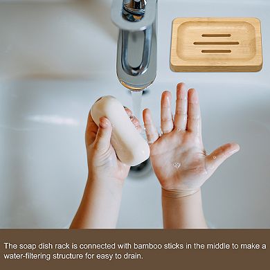 Wooden Soap Dish, Natural Soap Tray Self Draining Soap Holder Saver for Bathroom 2 Pcs