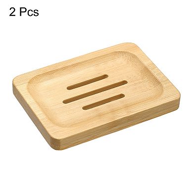 Wooden Soap Dish, Natural Soap Tray Self Draining Soap Holder Saver for Bathroom 2 Pcs