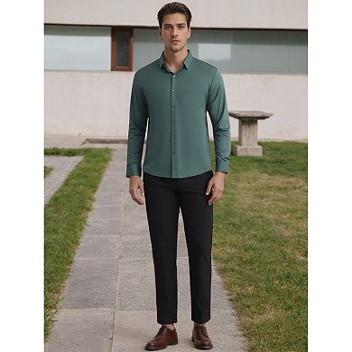 Men's Long Sleeve Button Down Solid Color Business Formal Dress Shirt