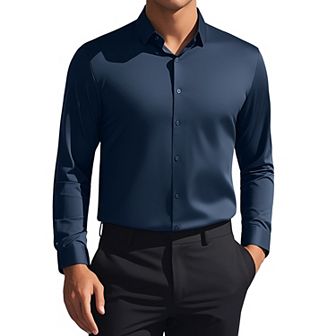 Men's Long Sleeve Button Down Solid Color Business Formal Dress Shirt