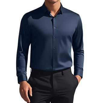 Men's Long Sleeve Button Down Solid Color Business Formal Dress Shirt