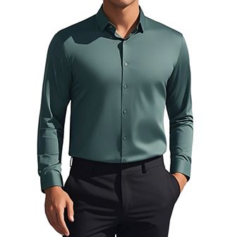 Men's Long Sleeve Button Down Solid Color Business Formal Dress Shirt