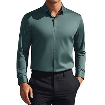 Men's Long Sleeve Button Down Solid Color Business Formal Dress Shirt