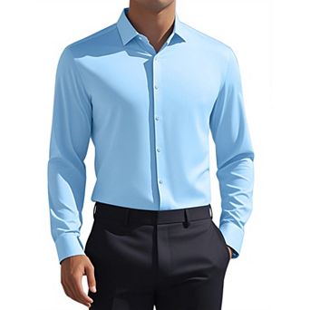 Men's Long Sleeve Button Down Solid Color Business Formal Dress Shirt