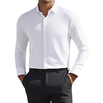 Men's Long Sleeve Button Down Solid Color Business Formal Dress Shirt