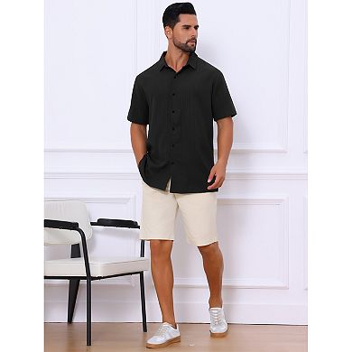 Men's Linen Shirts Short Sleeve Button Down Beach Summer Camp Collar Shirt